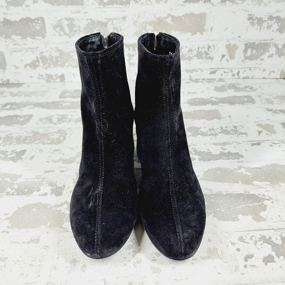 AGL Black Suede Leather Almond Toe Back Zip Block Heel Ankle Boots O425 - Picture 3 of 13